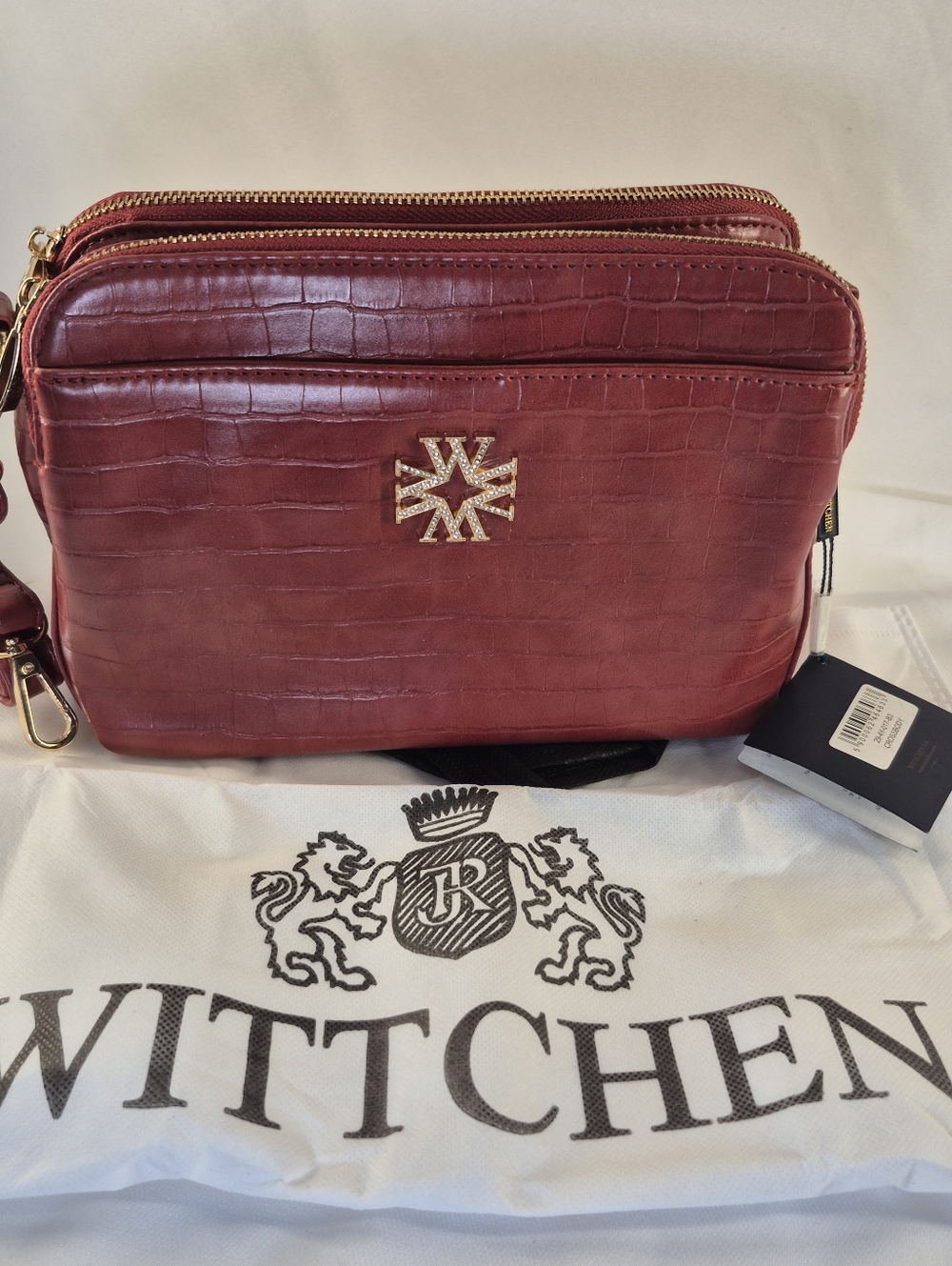 WITTCHEN 3 Compartment Crossbody Purse Red croco eco-leather 29-4Y-017-B3...NWT